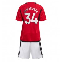 Fotballdrakt Barn Manchester United Donny van de Beek #34 Hjemmedraktsett 2023-24 Kortermet (+ Korte bukser)